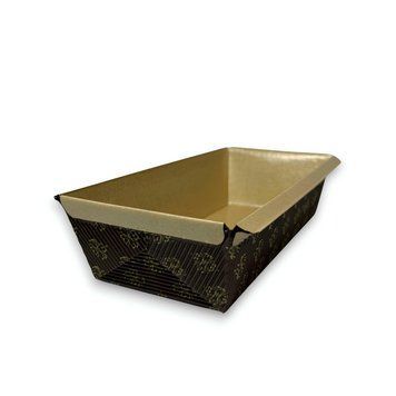 Бумажный лоток для выпечки кексов, штоленов и бриоши 178&times;75&times;50 мм/силиконизированный/тёмно-коричневый с золотым узором/1 штука L023 фото